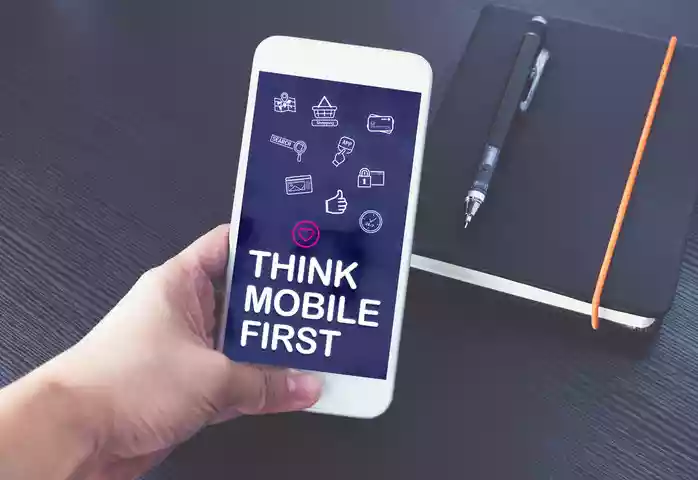 Mobile device showing “Think Mobile First”