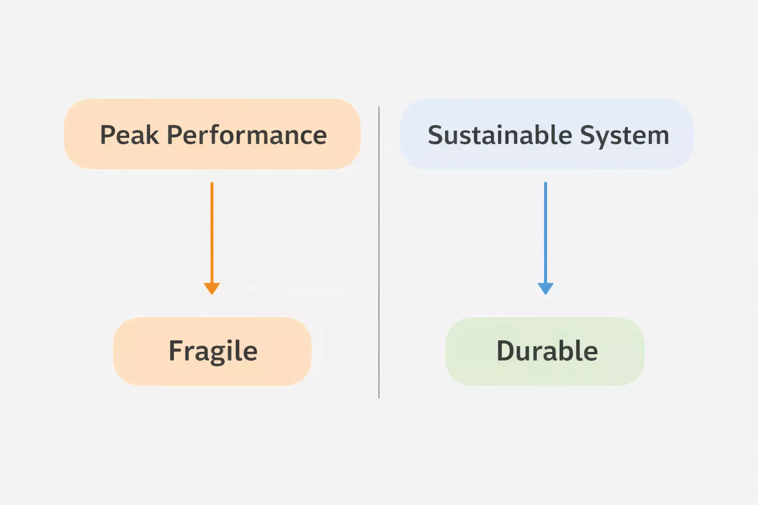 Diagram comparing peak performance to sustainable business systems